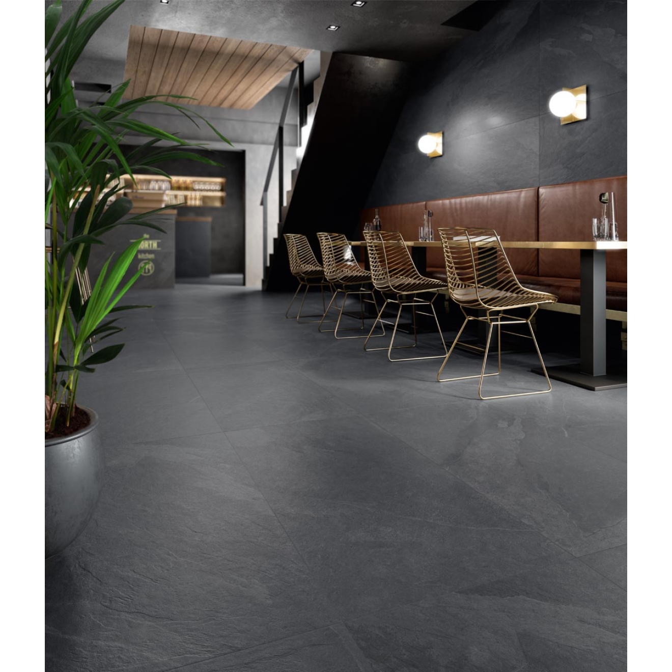 Fliese Sant Agostino Unionstone in der Farbe Mustang verlegt in einem Restaurant