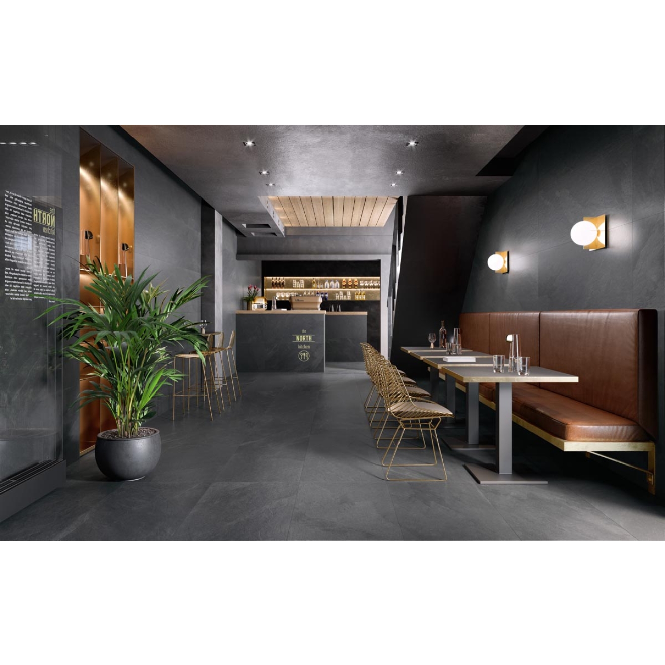 Fliese Sant Agostino Unionstone in der Farbe Mustang verlegt in einem Restaurant