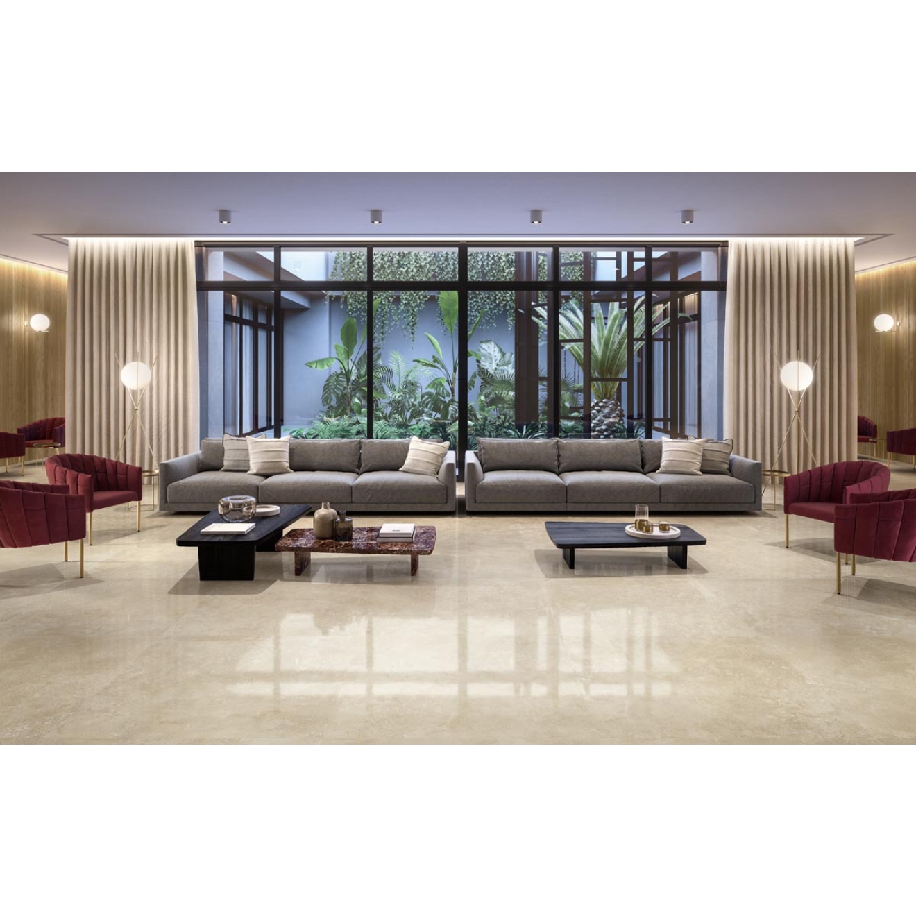 Fliese Sant Agostino Via Appia in der Farbe Beige Cross verlegt in einem Hotel