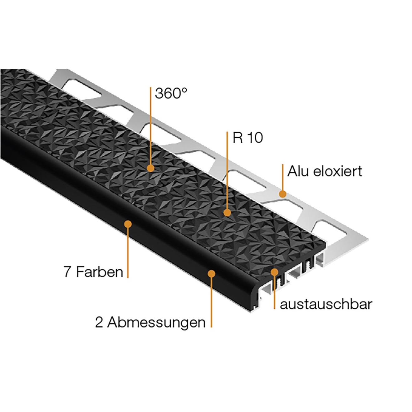 Schlüter TREP-V 42 Treppenprofil, Fugengrau, Länge: 100 cm, Höhe 12,5 mm