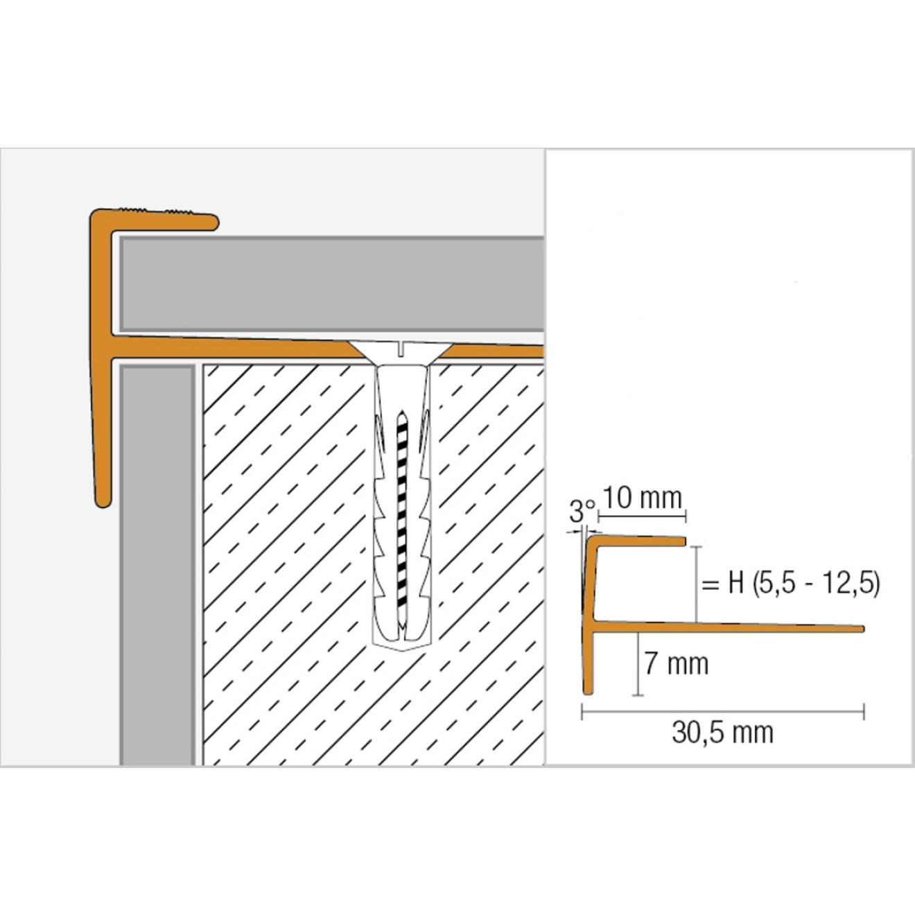 Schlüter VINPRO-STEP Treppenprofil (eckig) chrom gebürstet Höhe: 7,0 mm