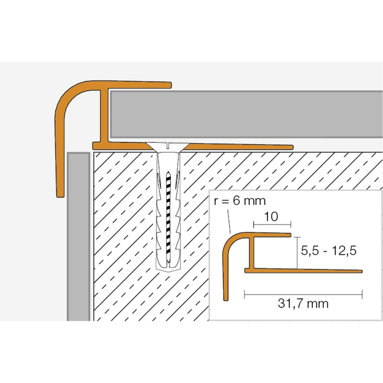 Schlüter VINPRO-RO Kantenschutzprofil (Wand) chrom gebürstet Höhe: 7,5 mm