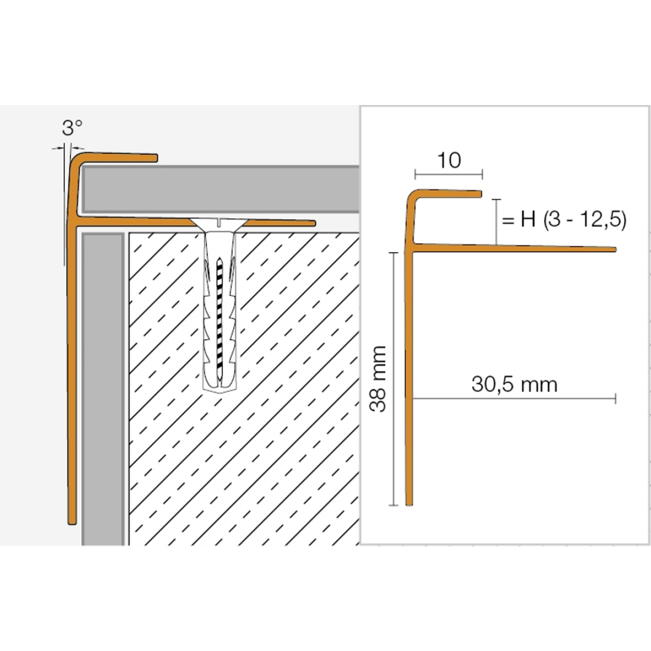 Schlüter VINPRO-STEP-R Treppenprofil (rund) titan gebürstet Höhe: 7,5 mm