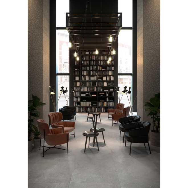 Fliese Cotto d'Este Lithos in der Farbe Stone verlegt in einer Lobby