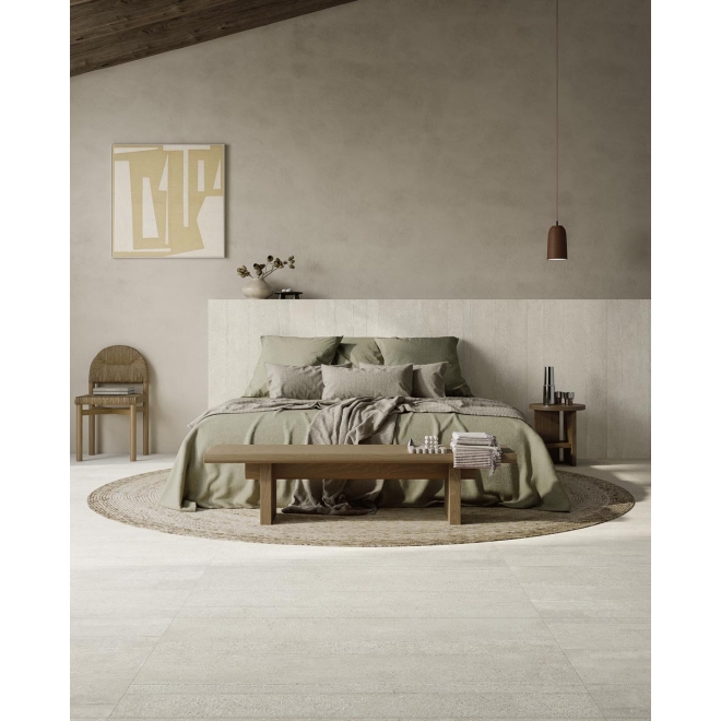 Fliese Pastorelli Yourself in der Farbe Pure verlegt in einem Schlafzimmer