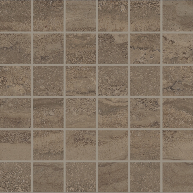 Provenza Unique Travertine Mosaik 5x5 Chocolate Vein Cut glänzend Matte 30x30 cm