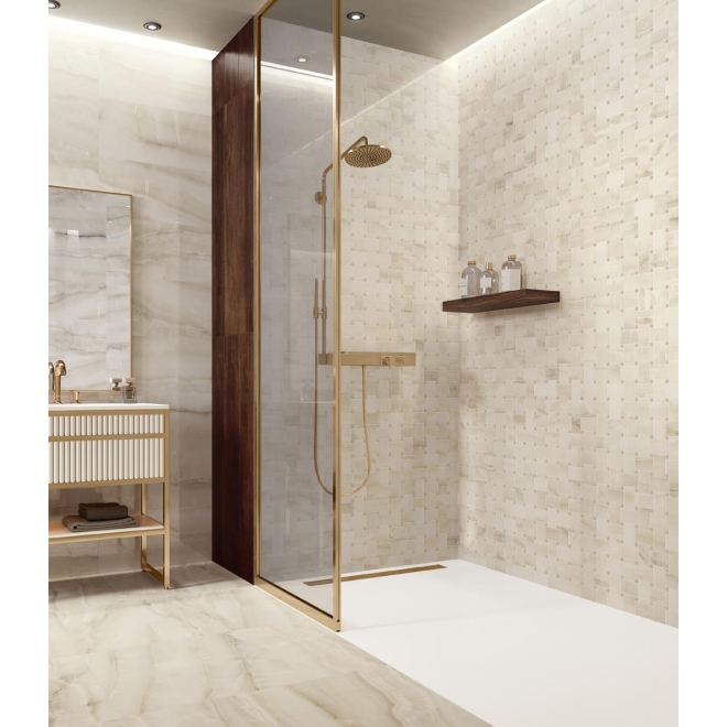 Fliese Sant Agostino Akoya in der Farbe Ivory verlegt in einem Badezimmer