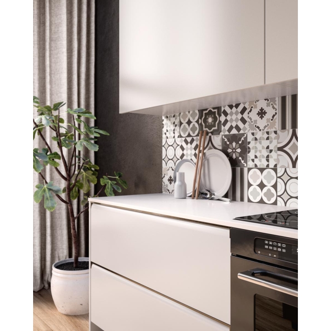 Fliese Sant Agostino Barkwood in der Farbe Honey verlegt in einer Küche