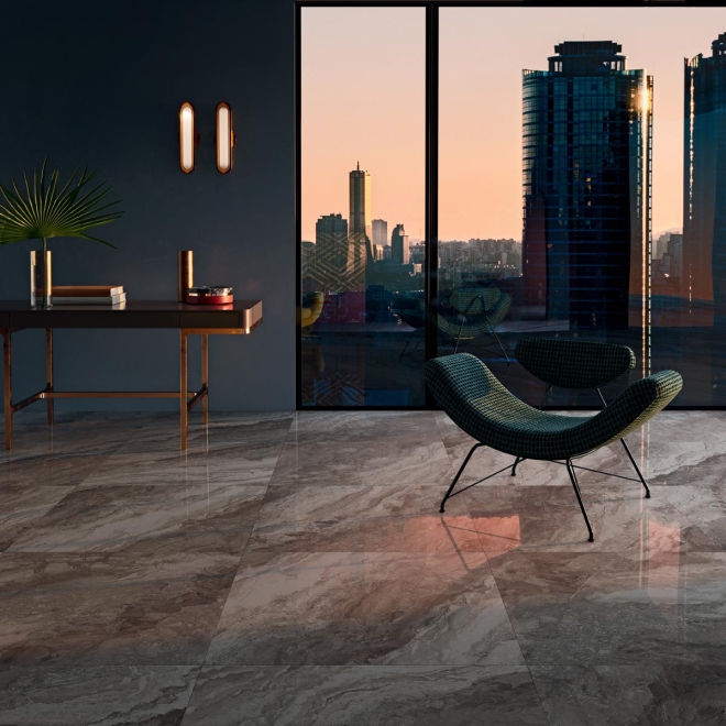 Fliese Sant Agostino Mystic in der Farbe Beige verlegt in einem Wohnzimmer