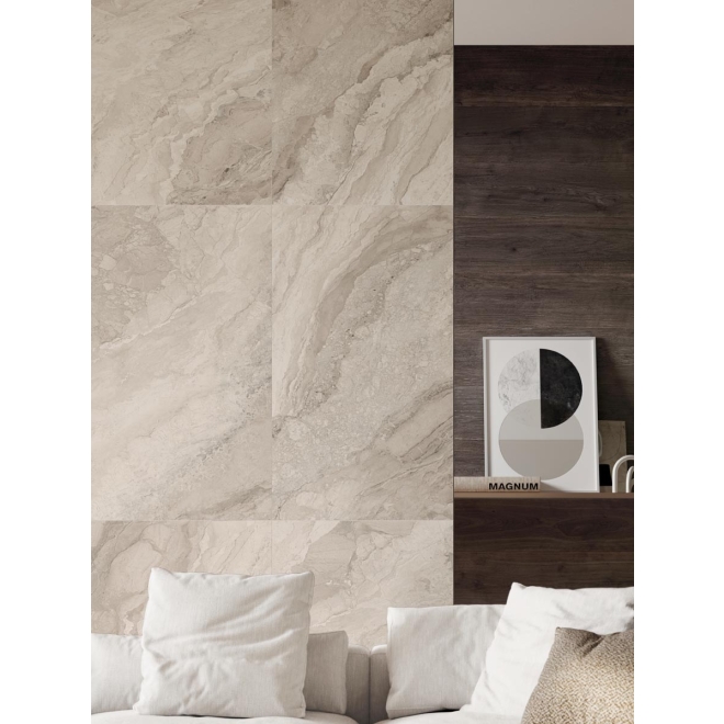 Fliese Sant Agostino Mystic in der Farbe Beige verlegt neben einem Regal