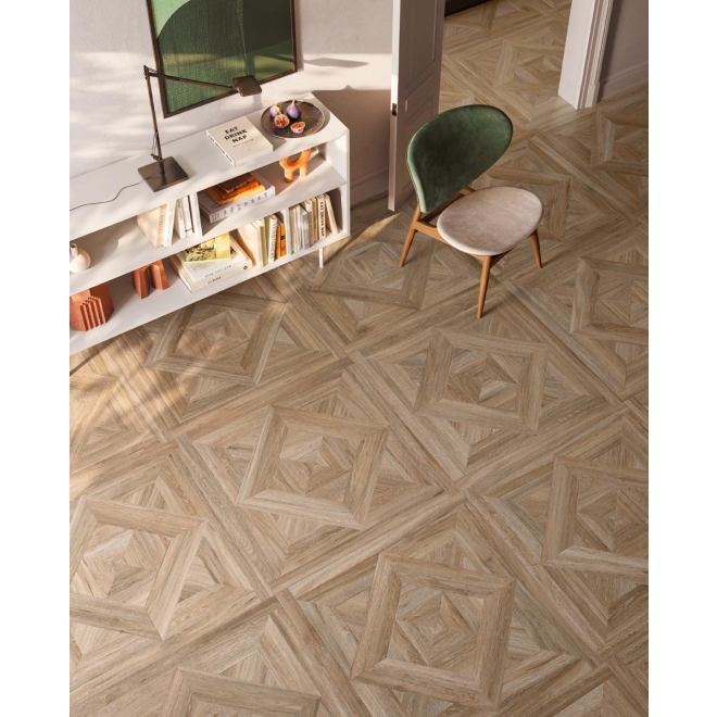 Fliese Sant Agostino Ricordi in der Farbe Glam 2 verlegt in einem Wohnzimmer