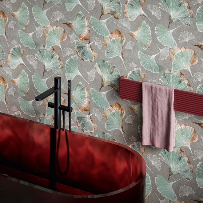 Fliese Sant Agostino Sable in der Farbe Jardin 3 verlegt hinter einer Badewanne