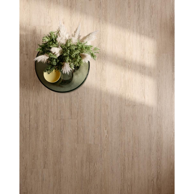 Fliese Sant Agostino Sunwood in der Farbe Almond verlegt unter einer Pflanze