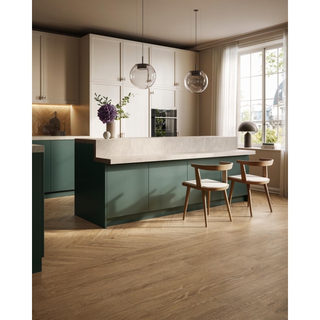 Fliese Sant Agostino Sunwood in der Farbe Caramel verlegt in einer Küche