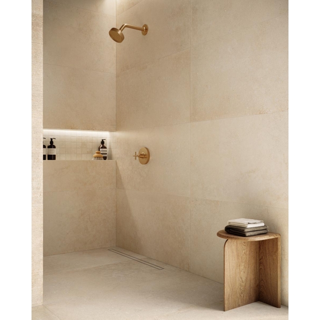 Fliese Sant Agostino Unionstone 2 in der Farbe Olimpia Avorio verlegt in einer Dusche
