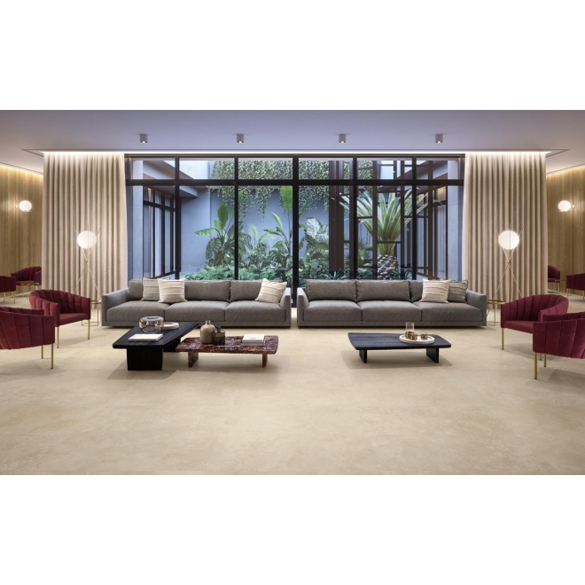 Fliese Sant Agostino Via Appia in der Farbe Beige Cross verlegt in einem Hotel