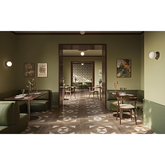 Fliese Sant Agostino Yorkwood in der Farbe Glam 1 verlegt in einem Restaurant
