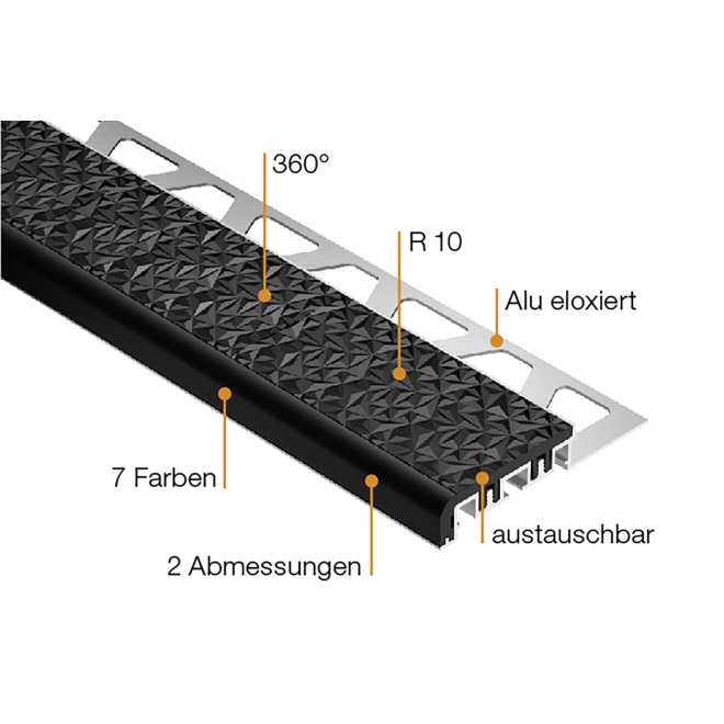 Schlüter TREP-V 42 Treppenprofil, Fugengrau, Länge: 100 cm, Höhe 12,5 mm