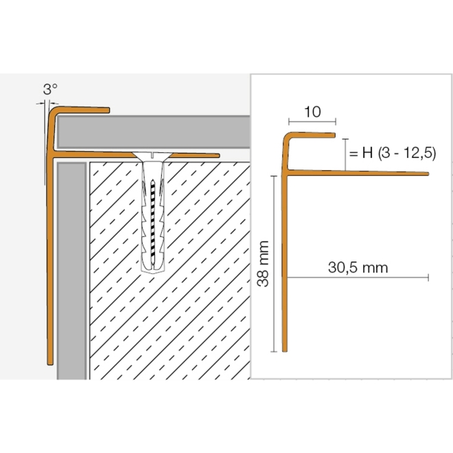 Schlüter VINPRO-STEP-R Treppenprofil (rund) titan gebürstet Höhe: 7,5 mm