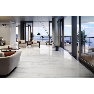 Fliese Sant Agostino Akoya in der Farbe Silver verlegt in einem Wohnzimmer