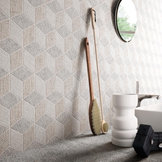 Mosaik Sant Agostino Fineart in der Farbe Mix Dark verlegt hinter einem Waschbecken