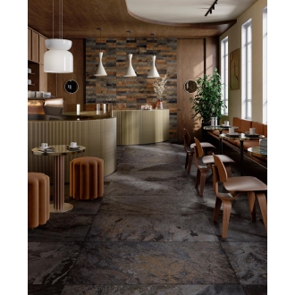 Fliese Sant Agostino Metastone in der Farbe Night verlegt in einem Restaurant