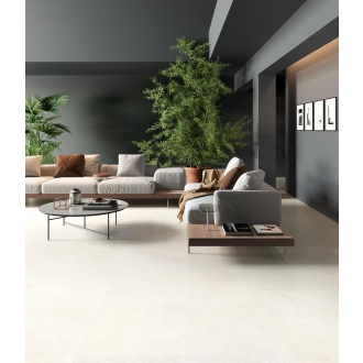 Bodenfliese Sant Agostino Silkystone in der Farbe Light verlegt in einem Wohnzimmer