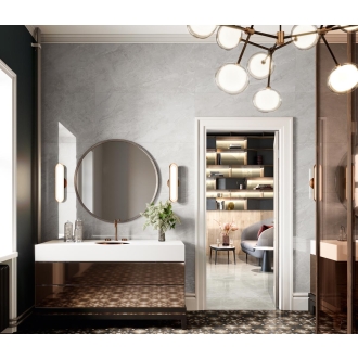 Fliese Sant Agostino Trumarmi in der Farbe Silver verlegt hinter einem Waschbecken