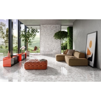 Fliese Sant Agostino Venistone in der Farbe Pearl verlegt in einem Wohnzimmer