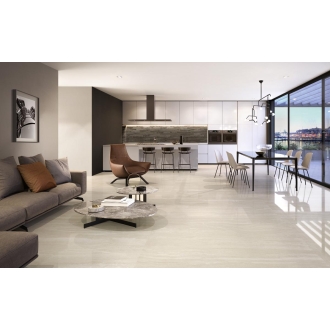 Fliese Sant Agostino Via Appia in der Farbe Ivory Vein verlegt in einem Wohnzimmer