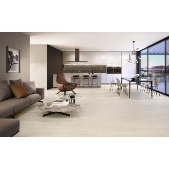 Fliese Sant Agostino Via Appia in der Farbe Ivory Vein verlegt in einem Wohnzimmer