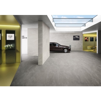 Fliese Sant Agostino Waystone in der Farbe Pearl verlegt in einem Showroom