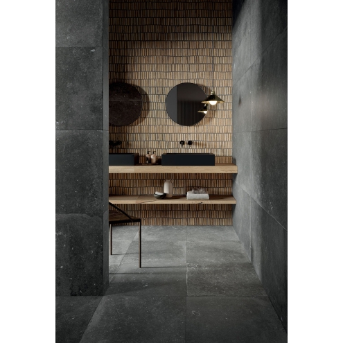 Flaviker Nordik Stone Dekor Domino Black matt strukturiert 60x120 cm